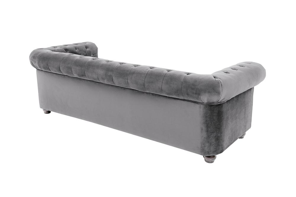 Sofa Chesterfield 3 osobowa aksamit szary / 40482 / INVICTA INTERIOR