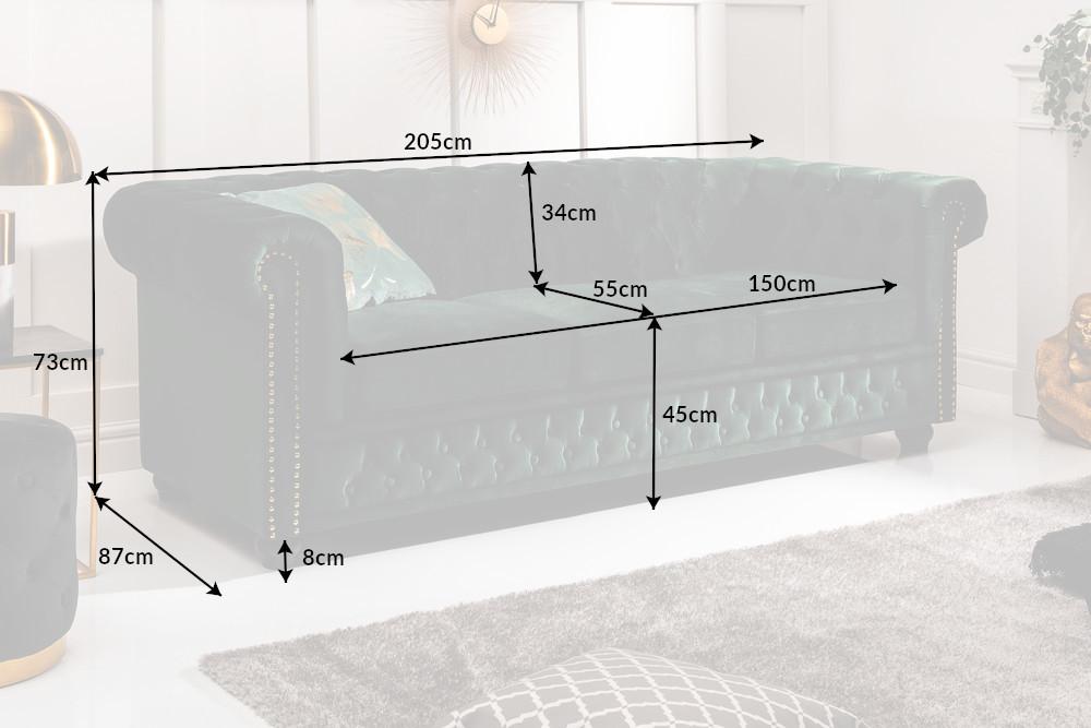 Sofa Chesterfield 3 osobowa aksamit zielony / 40483 / INVICTA INTERIOR