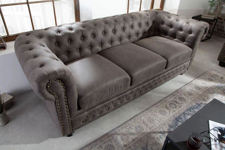 Sofa Chesterfield  3 osobowa  szara / 40517 / INVICTA INTERIOR