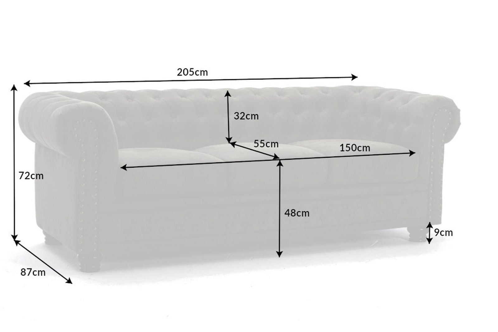 Sofa Chesterfield  3 osobowa  szara / 40517 / INVICTA INTERIOR