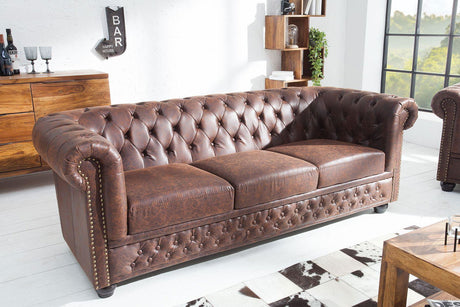 Sofa Chesterfield 3  skóra brąz vintage / 37202 / INVICTA INTERIOR