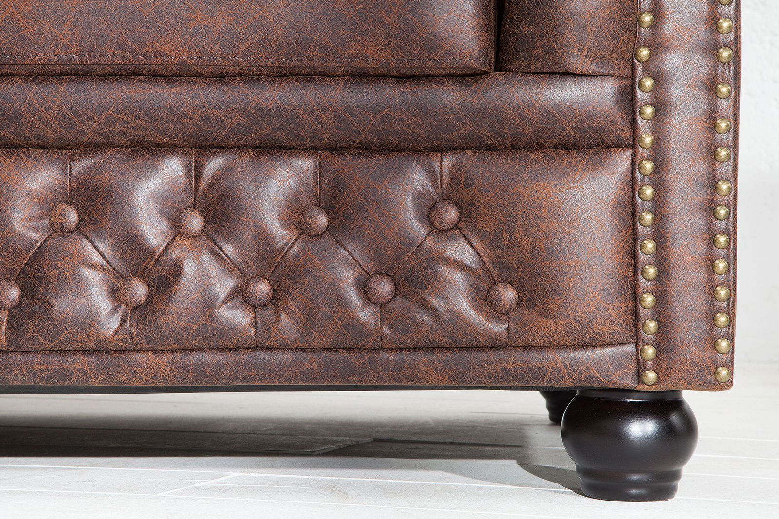 Sofa Chesterfield 3 skóra brąz vintage / 37202 / INVICTA INTERIOR