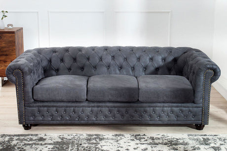 Sofa Chesterfield 3  szary antyk / 37391 / INVICTA INTERIOR