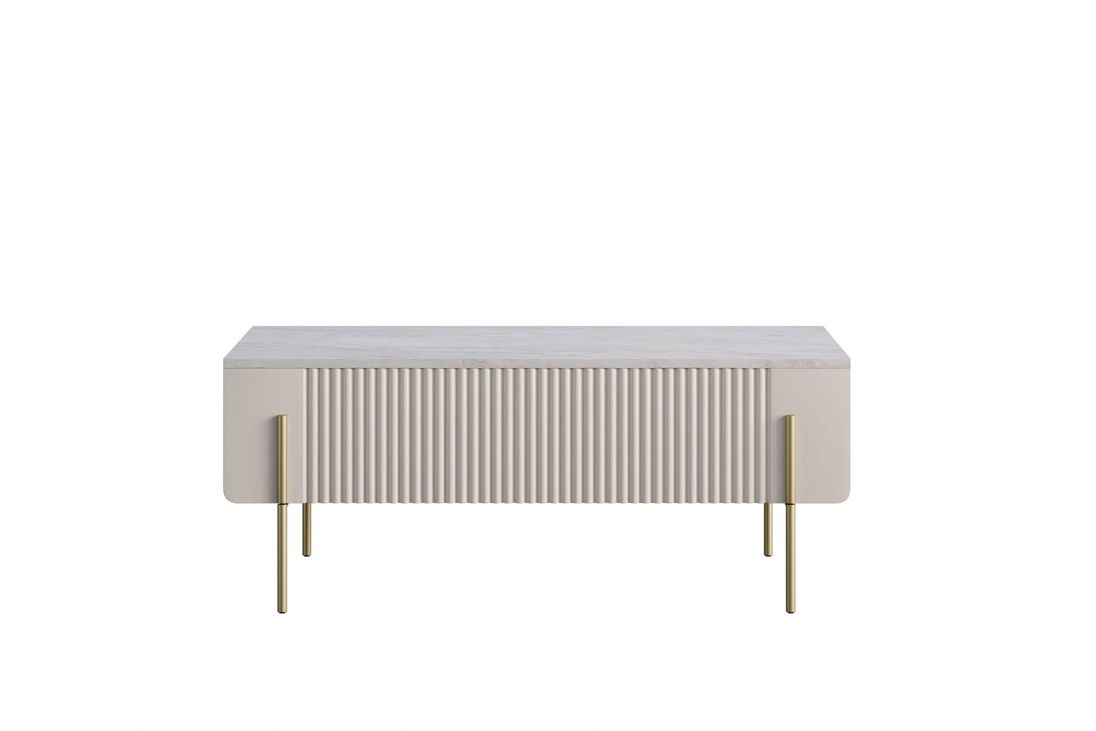 Stolik kawowy Malmi 100 cm z szufladami - kaszmir / crema bianca / złote nóżki