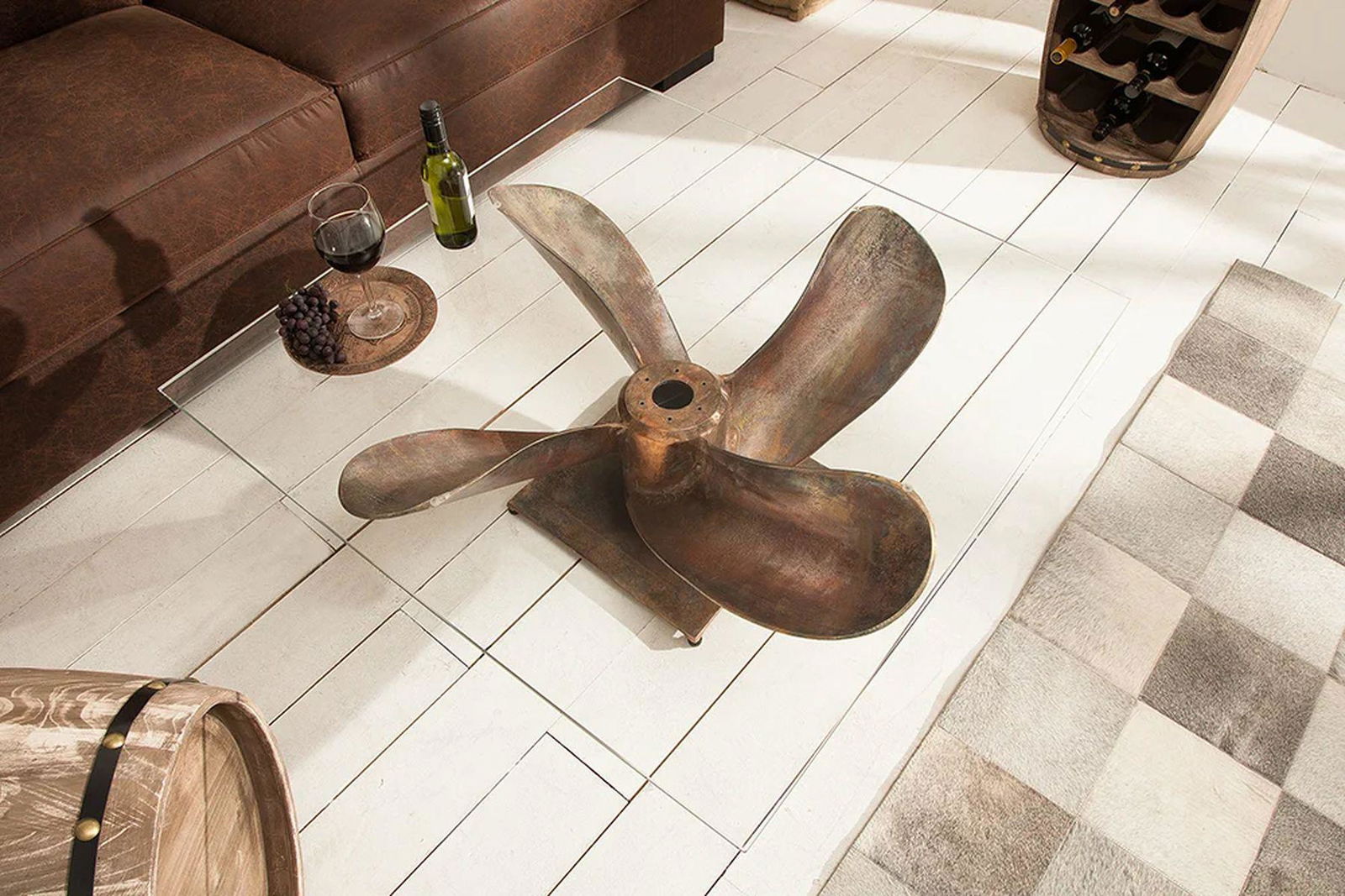 Stolik kawowy Ocean MIEDZIANY ZE SZKLANYM BLATEM 85 CM / 39254 / INVICTA INTERIOR