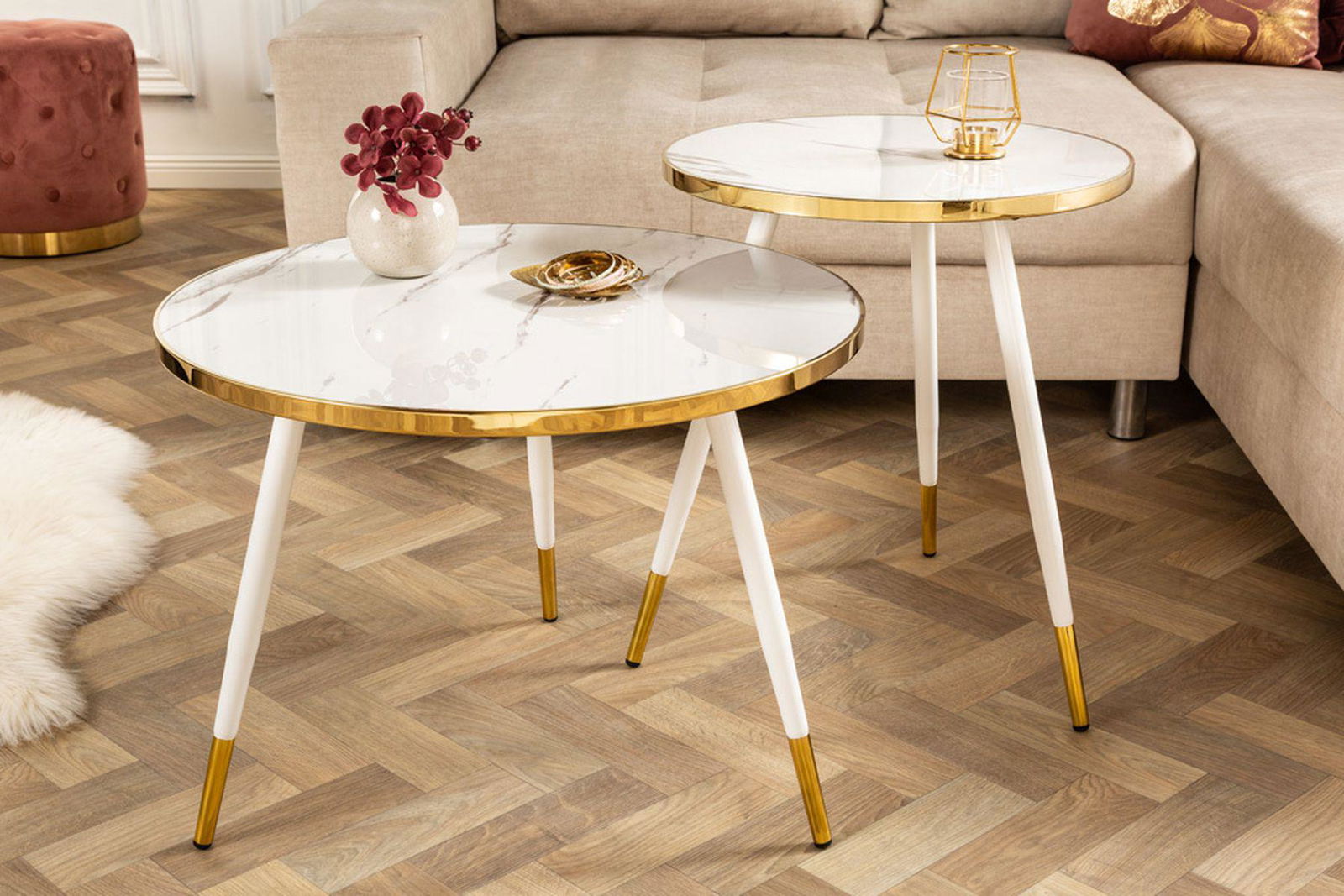 Stolik kawowy Paris biały optyka marmur 60 cm / 41891 / INVICTA INTERIOR