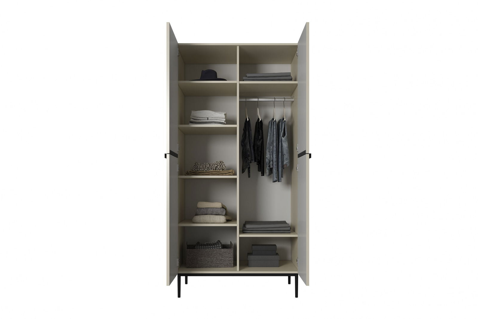 Szafa dwudrzwiowa Nicole z metalowymi nogami i uchwytami 100 cm - kaszmir / czarne nóżki