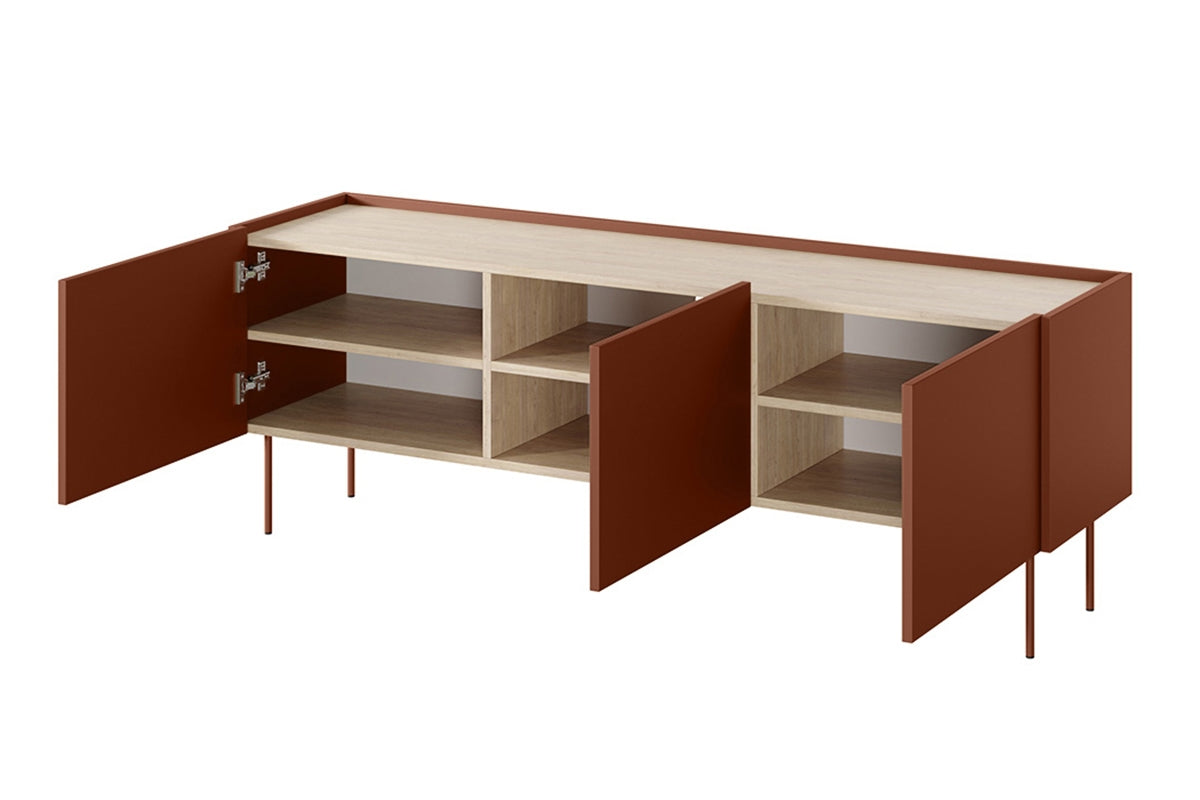 Szafka RTV Desin na metalowych nogach 170 cm - ceramic red / dąb nagano