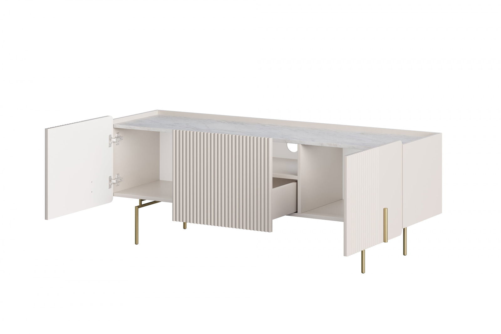 Szafka RTV Malmi 150 cm - kaszmir / crema bianca / złote nóżki