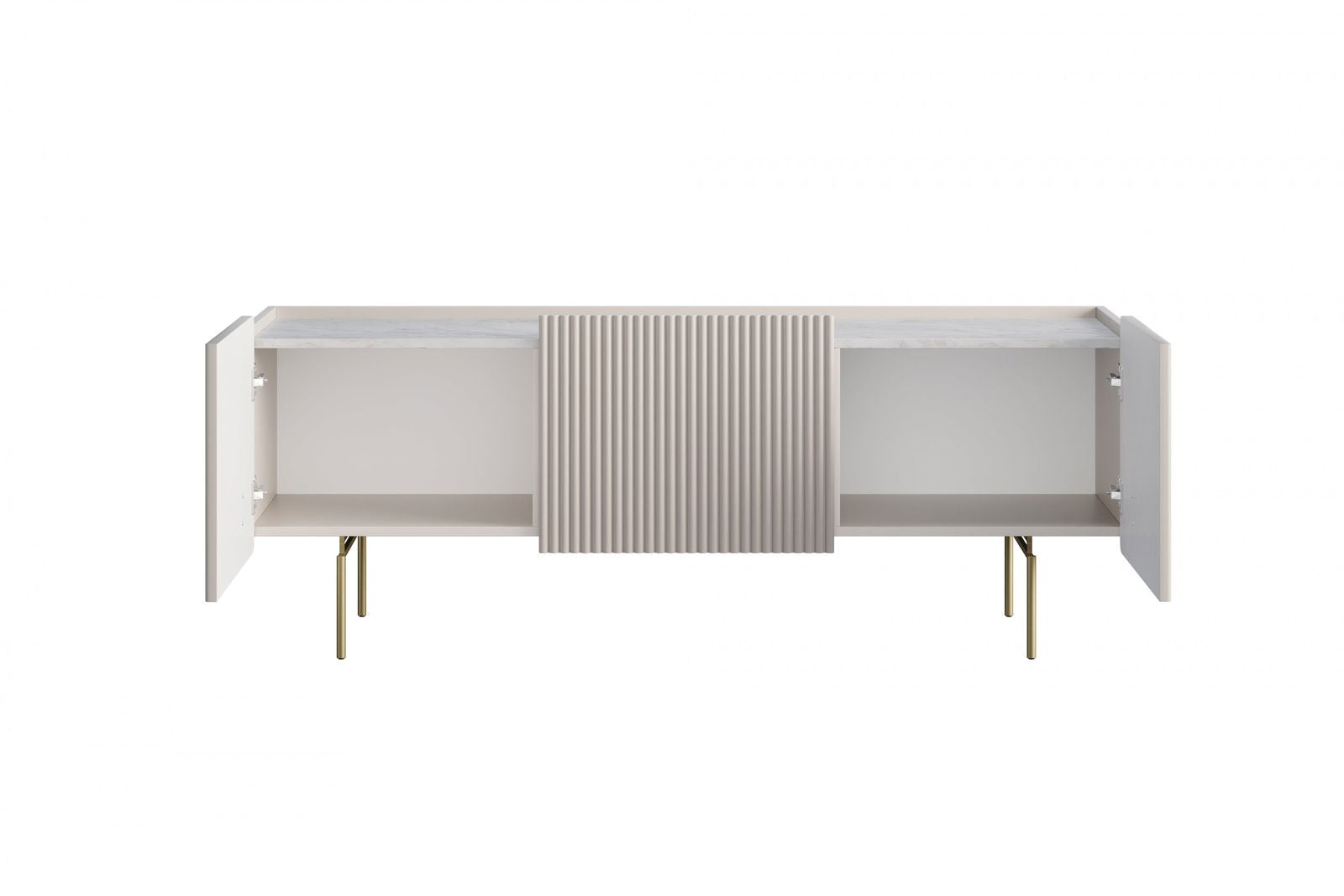 Szafka RTV Malmi 150 cm - kaszmir / crema bianca / złote nóżki
