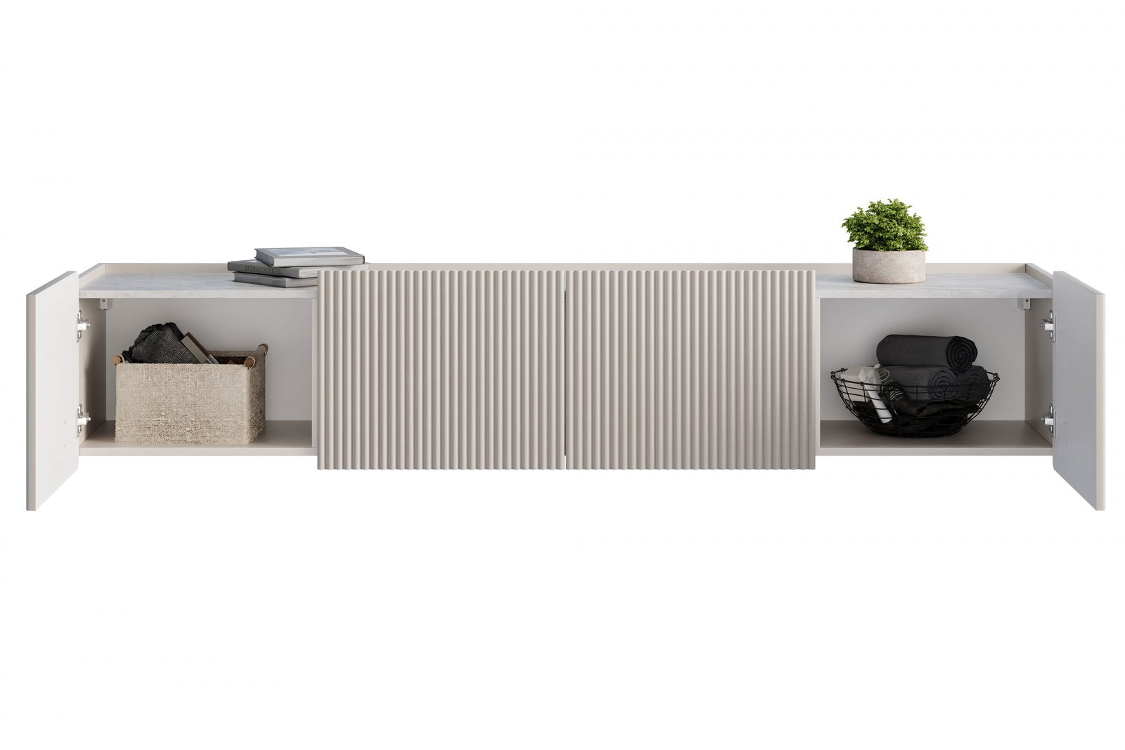 Szafka RTV Malmi 200 cm wisząca - kaszmir / crema bianca / złoty