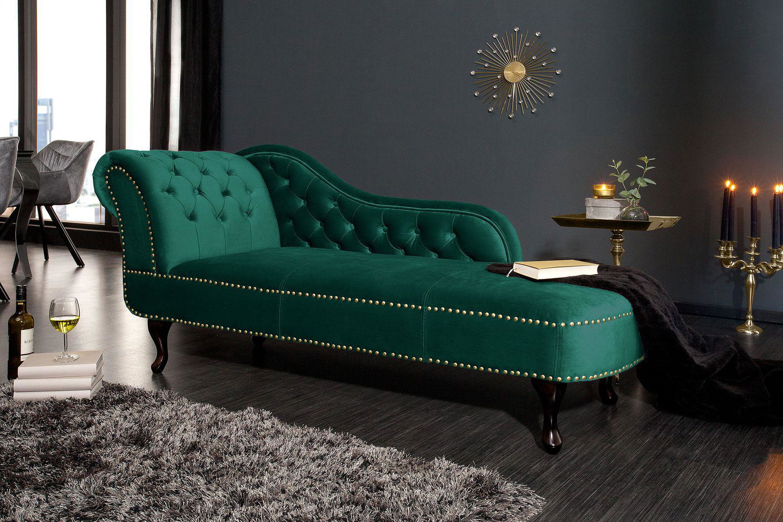 Szezlong Chesterfield szmaragdowy aksamitny / 39429 / INVICTA INTERIOR