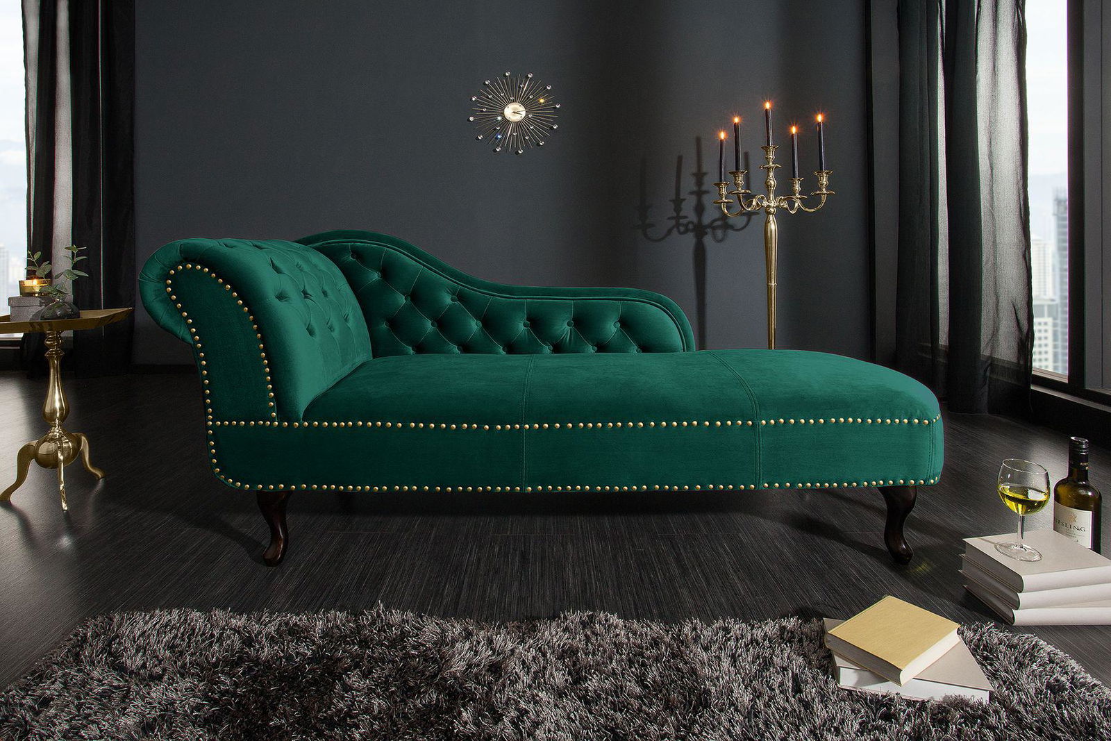 Szezlong Chesterfield szmaragdowy aksamitny / 39429 / INVICTA INTERIOR