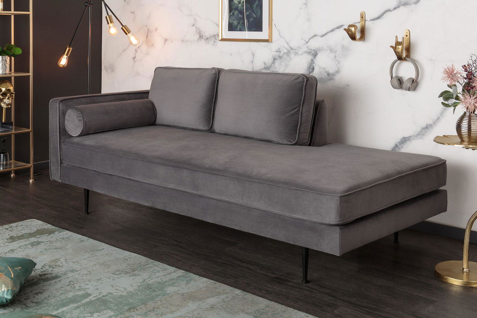 Szezlong Diva 195 cm aksamitny szary / 40603 / INVICTA INTERIOR