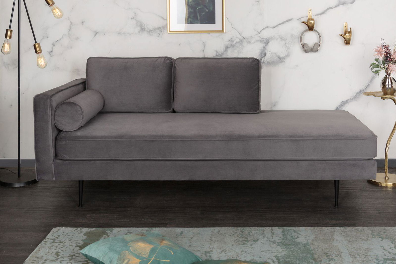 Szezlong Diva 195 cm aksamitny szary / 40603 / INVICTA INTERIOR