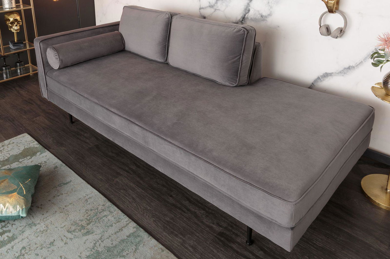 Szezlong Diva 195 cm aksamitny szary / 40603 / INVICTA INTERIOR