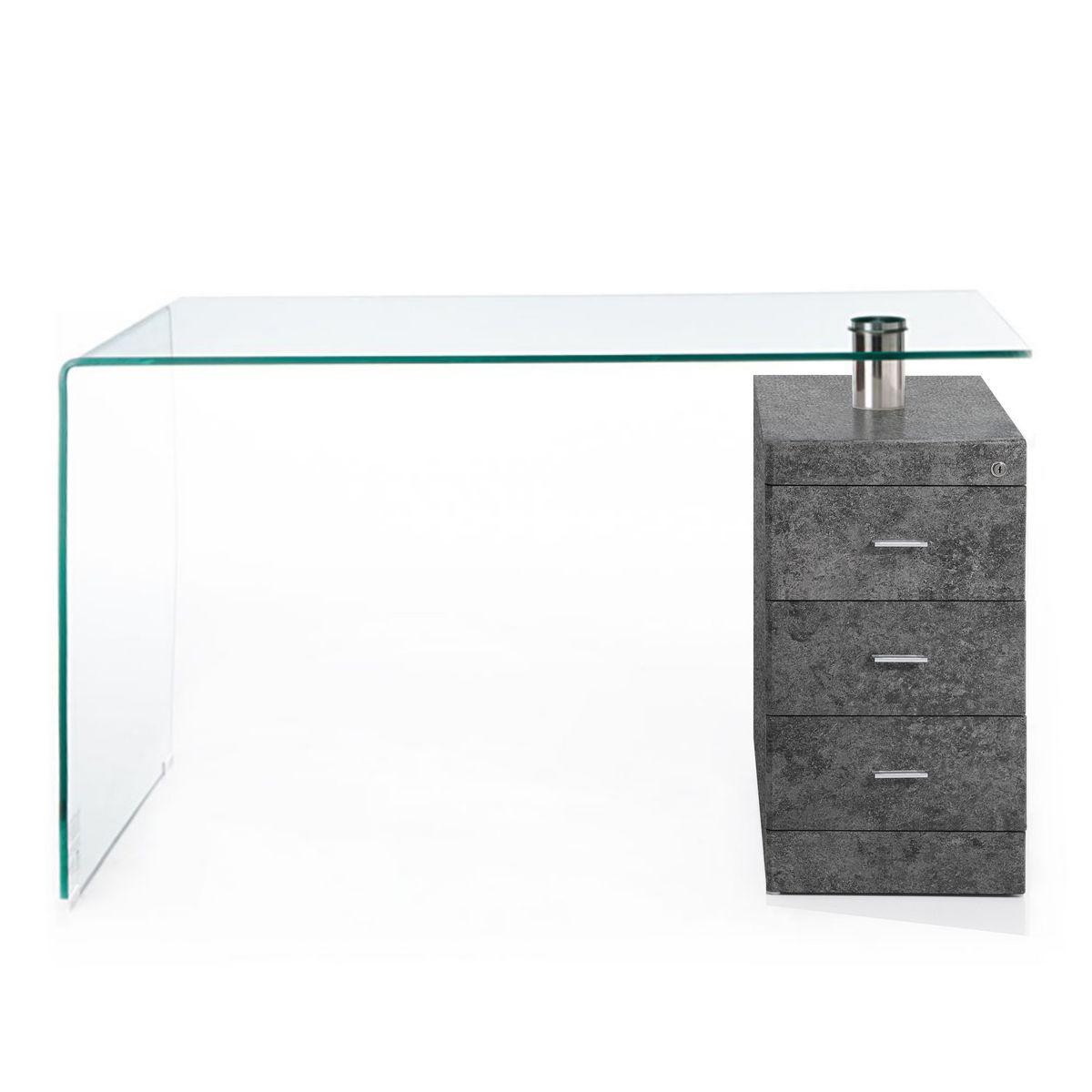 WŁOSKIE BIURKO BOW BETON SZKŁO GIĘTE/ 3483 / TM