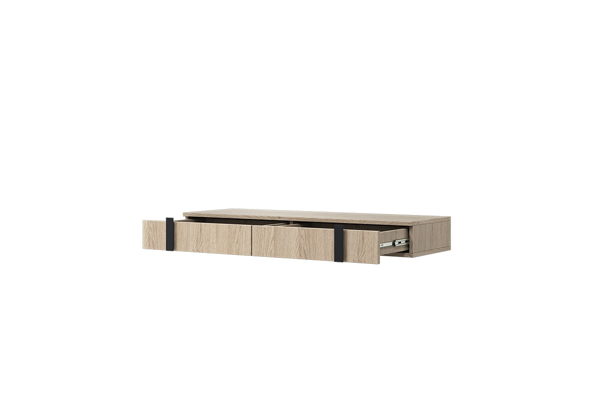 Wisząca konsola / toaletka Verica z szufladami 120 cm - dąb biszkoptowy / czarne uchwyty