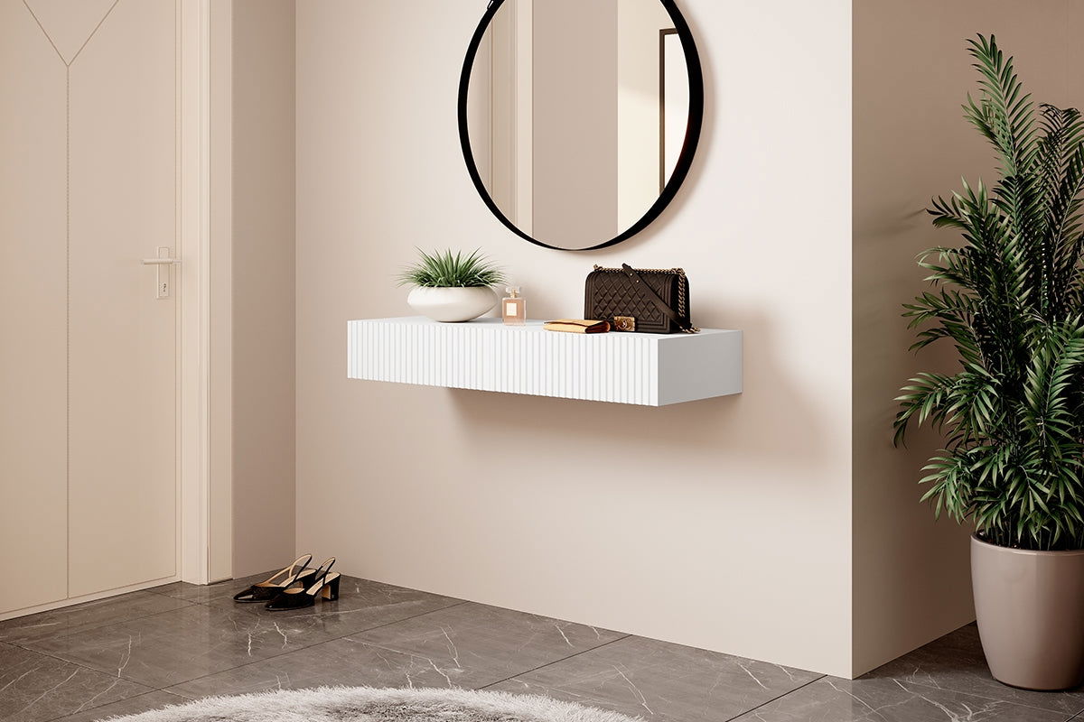 Wisząca konsola / toaletka z szufladami Nicole 100 cm - biały / biały mat