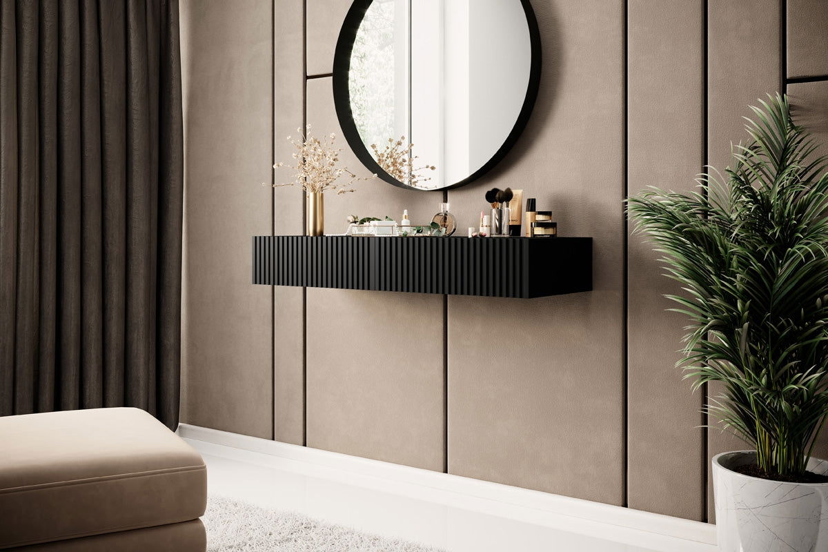 Wisząca konsola / toaletka z szufladami Nicole 100 cm - czarny / czarny mat