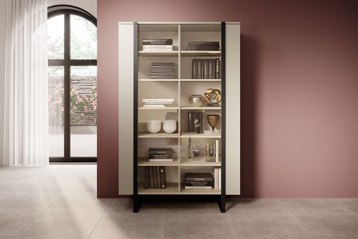 Witryna Verica z metalowymi nogami 120 cm - kaszmir / czarne nóżki