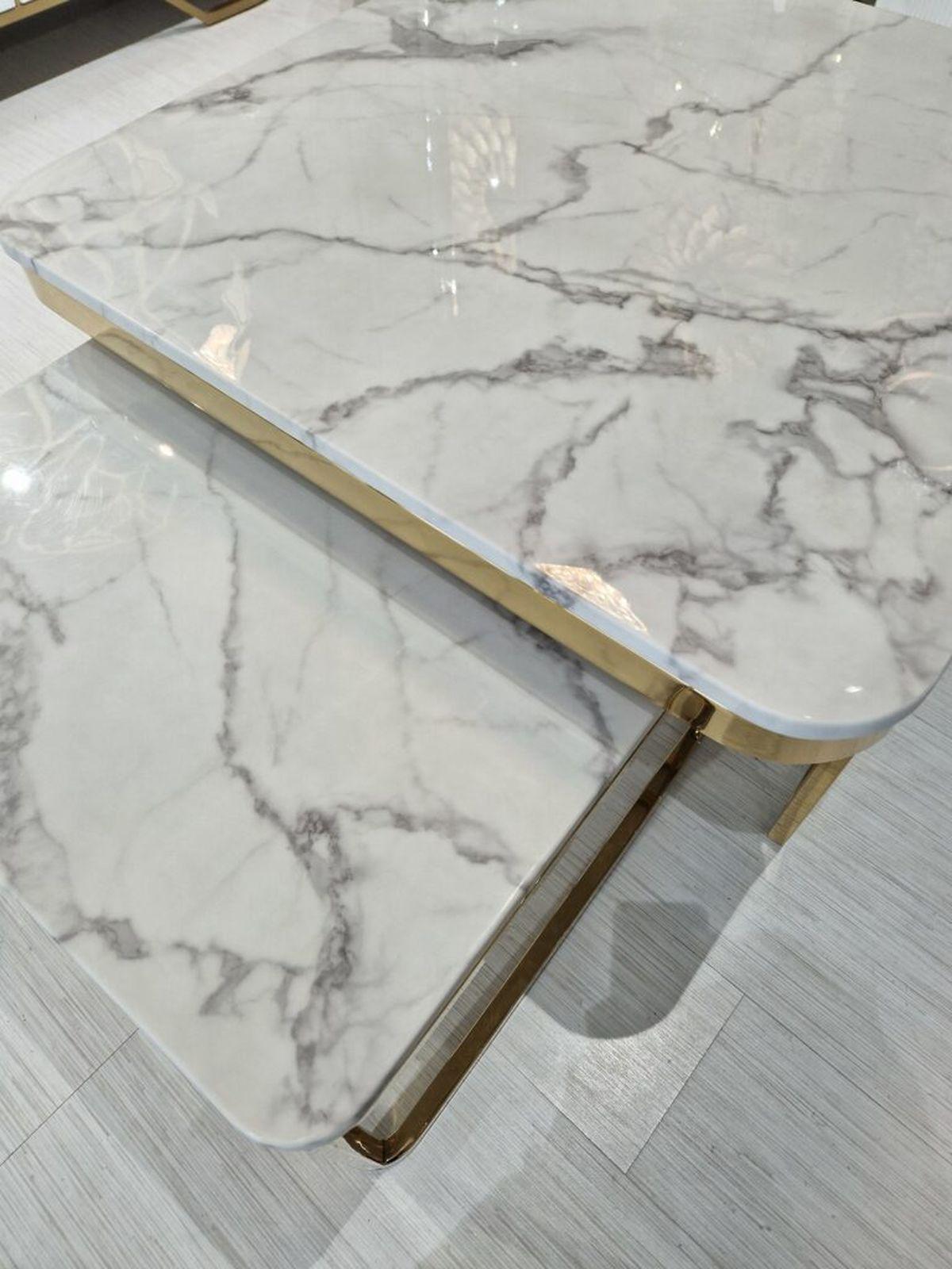 ZESTAW 2 STOLIKÓW KAWOWYCH PORTO ZŁOTO + BIEL / ART