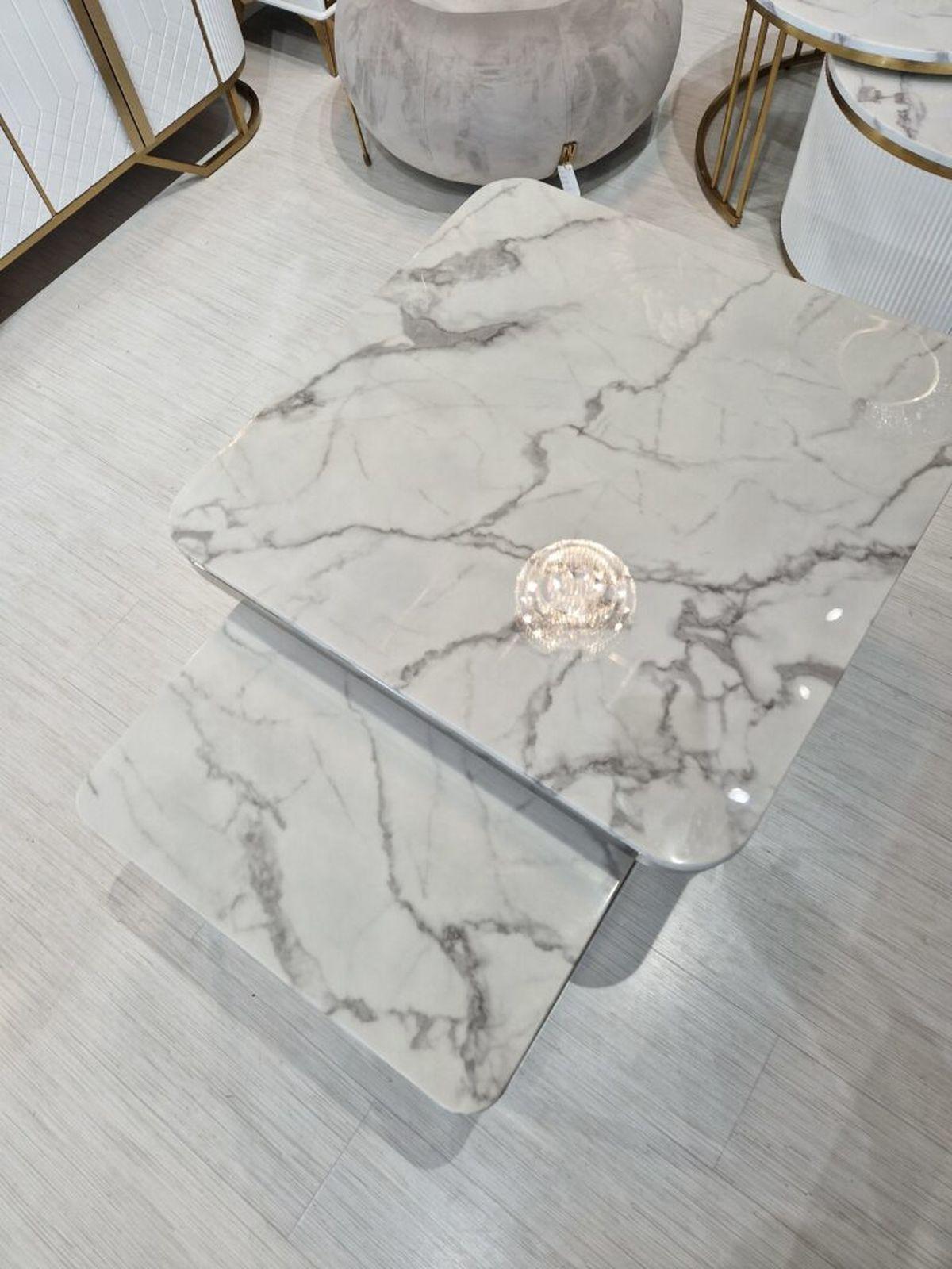 ZESTAW 2 STOLIKÓW KAWOWYCH PORTO ZŁOTO + BIEL / ART