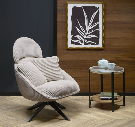 Fotel obrotowy kolor cappuccino z tkaniny na czarnej metalowej podstawie