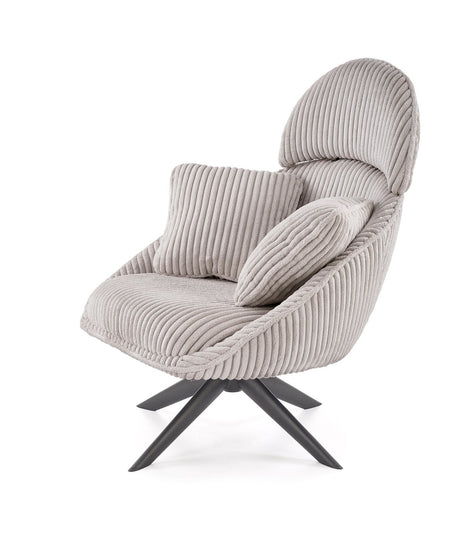 Fotel obrotowy kolor cappuccino z tkaniny na czarnej metalowej podstawie