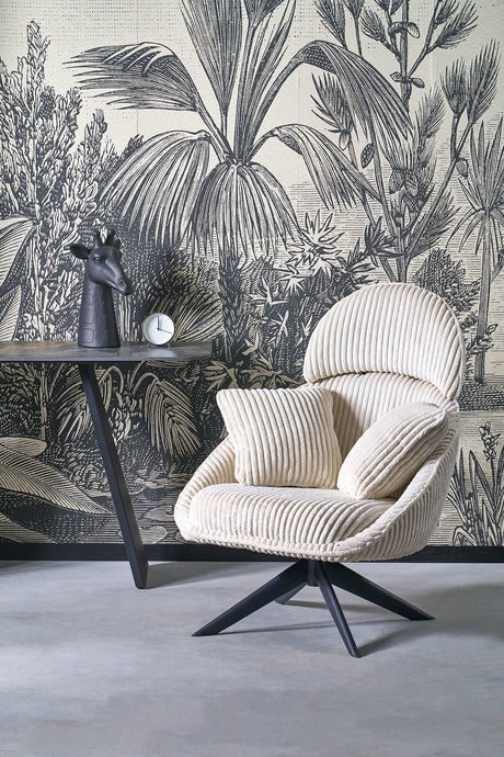 Fotel obrotowy kolor beżowy z tkaniny na czarnej metalowej podstawie