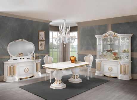 Komoda 4-drzwiowa – biały połysk zer złotymi zdobieniami, elegancki włoski mebel do salonu