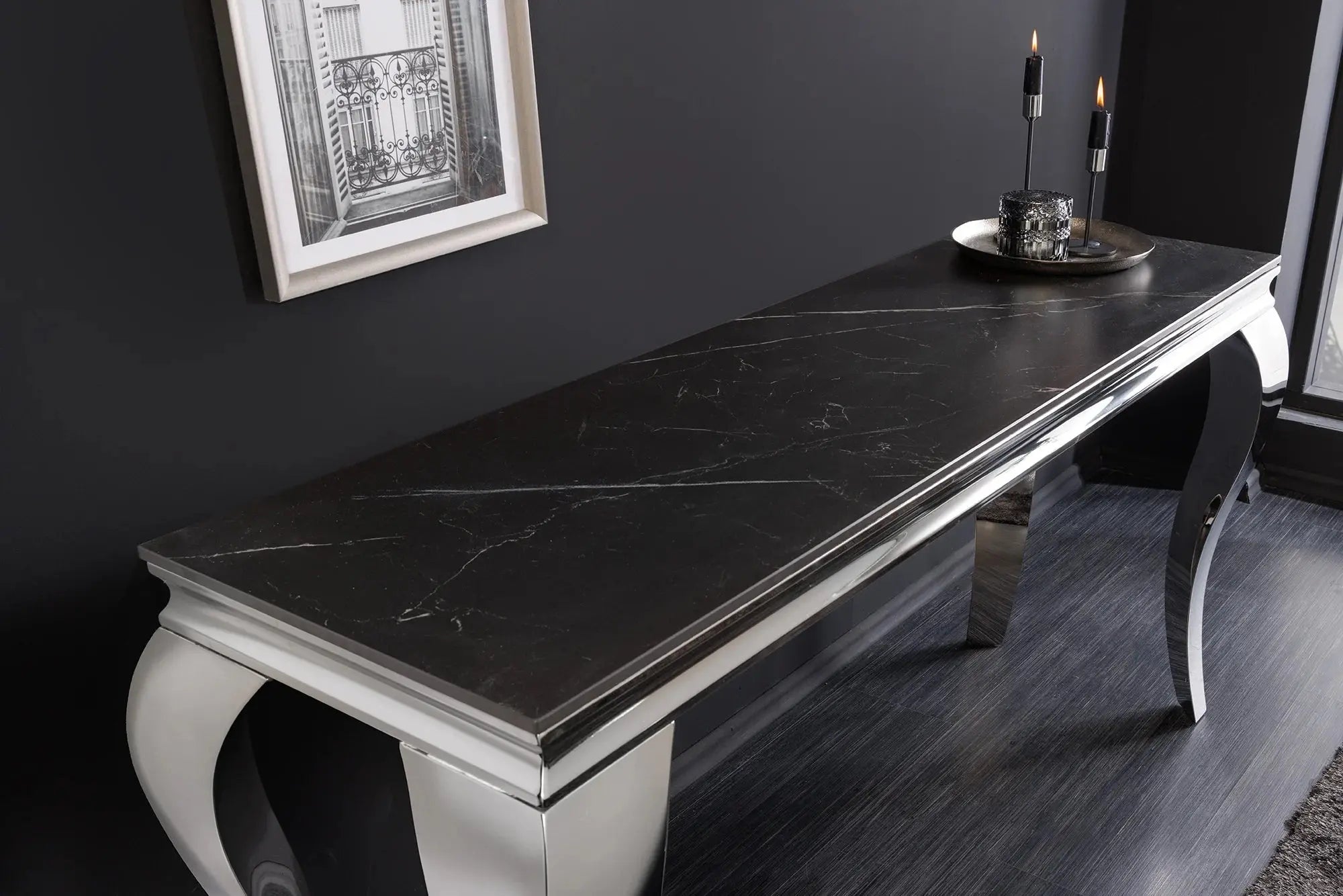 KONSOLA  MODERN BAROCK OPTYKA CZARNY MARMUR 140 CM / 44367  / INVICTA INTERIOR Invicta Interior