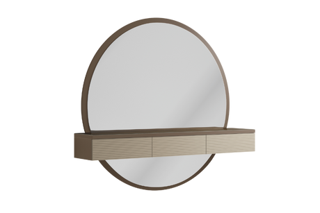 Włoska konsola Linea z trzema szufladami z prążkowanymi frontami w odcieniach brązu