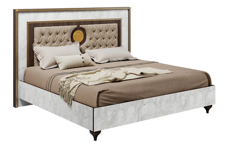 Włoski łóżko Arredoclassic Romantica , z tapicerowanym oparciem i złoconymi detalami w stylu włoskim