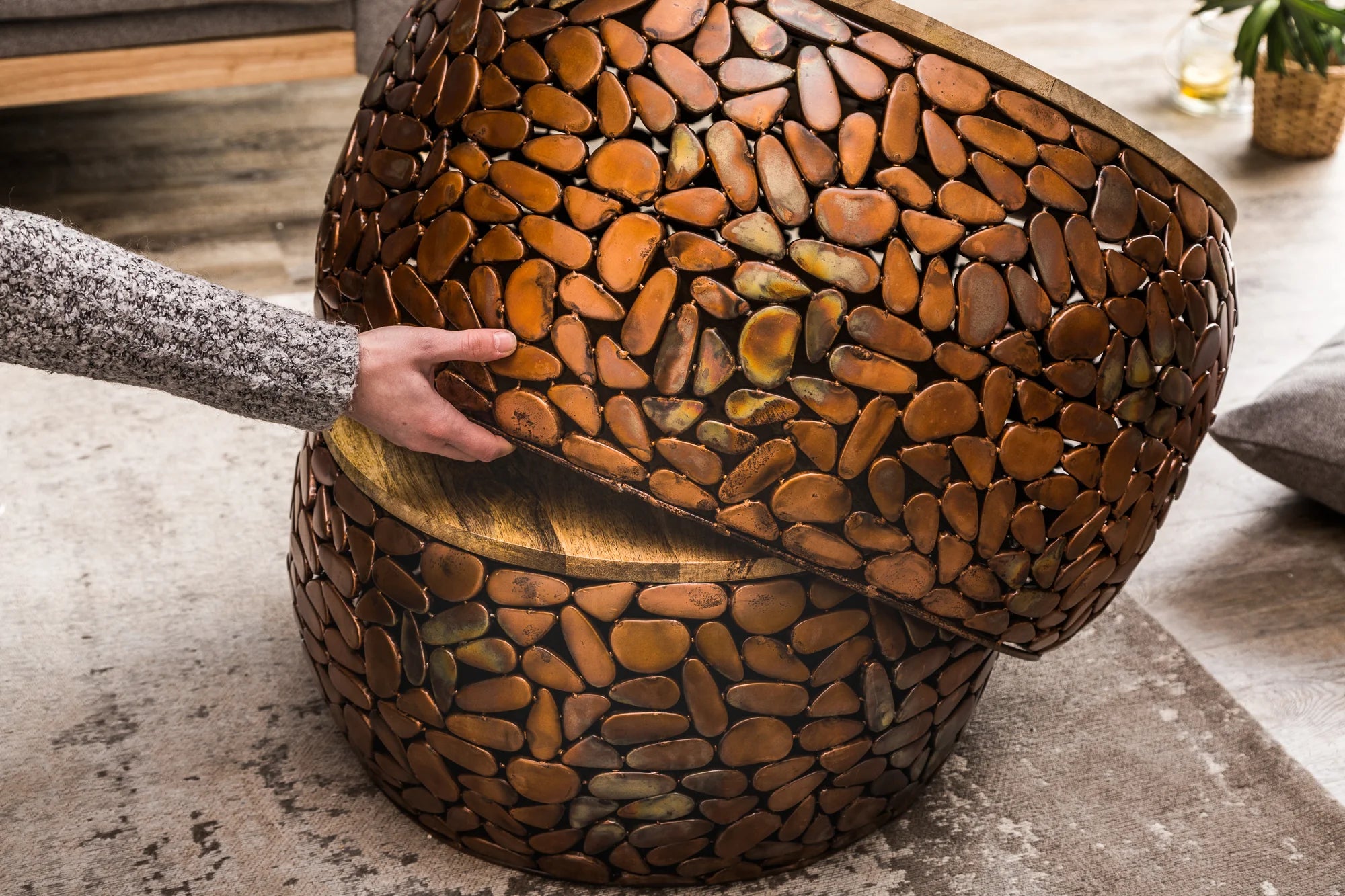 Komplet 2 stolików STONE MOSAIC miedź Z BLATEM MANGO / 39891 / 41432 / INVICTA INTERIOR - Meblowy Sklep Internetowy Inventio