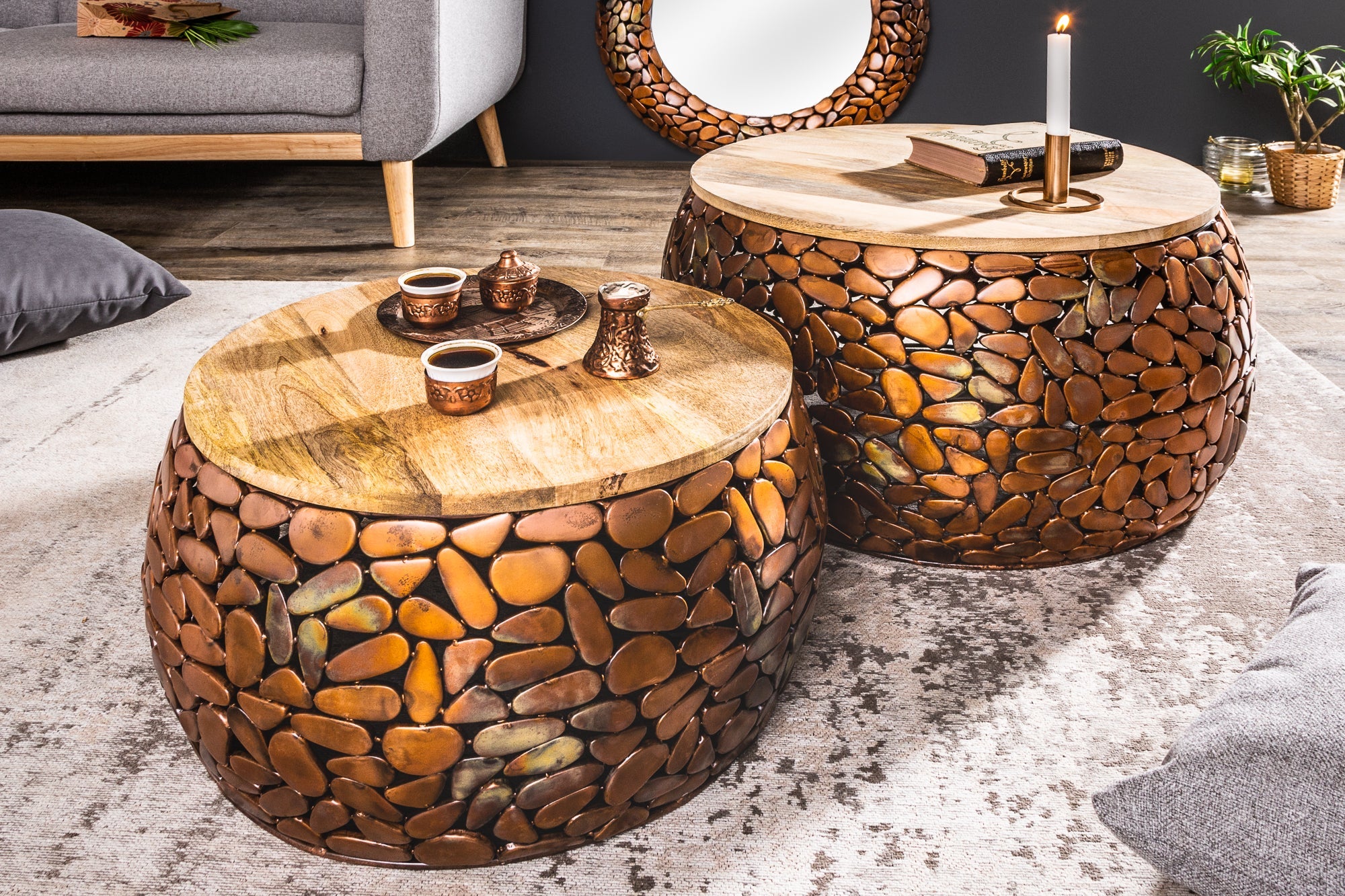 Komplet 2 stolików STONE MOSAIC miedź Z BLATEM MANGO / 39891 / 41432 / INVICTA INTERIOR - Meblowy Sklep Internetowy Inventio