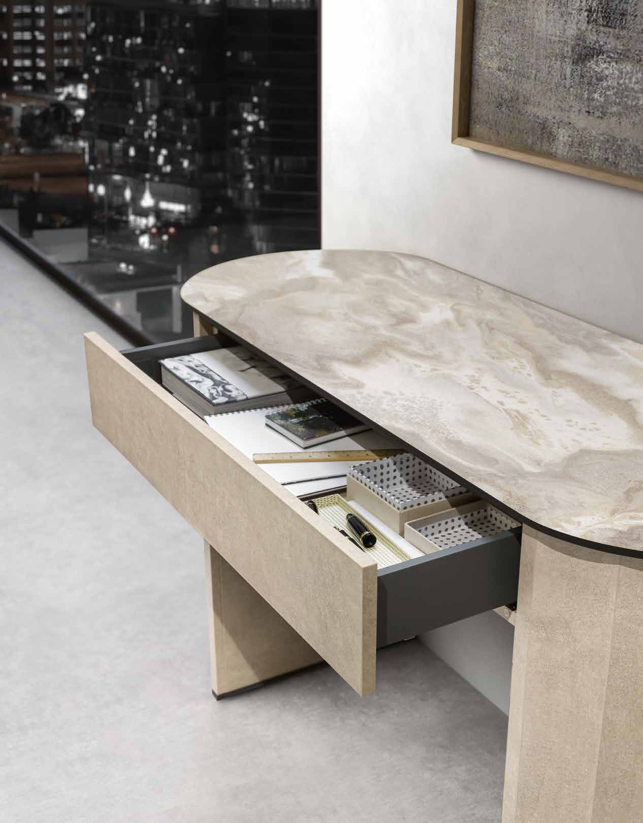 Włoska konsola Dune 134 cm – nowoczesny blat w optyce marmuru, elegancki mebel do salonu lub przedpokoju