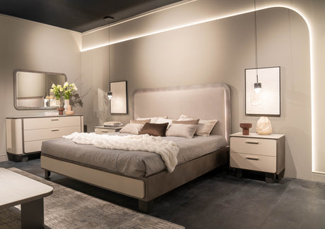 Szafka nocna Perla z zaokrąglonymi bokami w kolorze kości słoniowej, wykonana z MDF i płyty meblowej, z dwiema szufladami