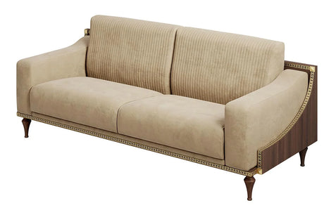 Sofa włoska Arredoclassic Romantica w beżowym aksamicie z ramą w optyce orzecha
