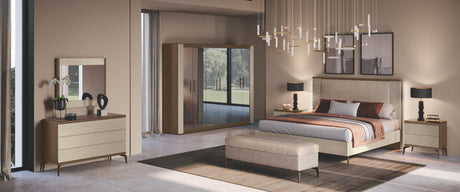 Komoda Linea z płyty meblowej na brązowych metalowych nogach, 3 szuflady, nowoczesny styl