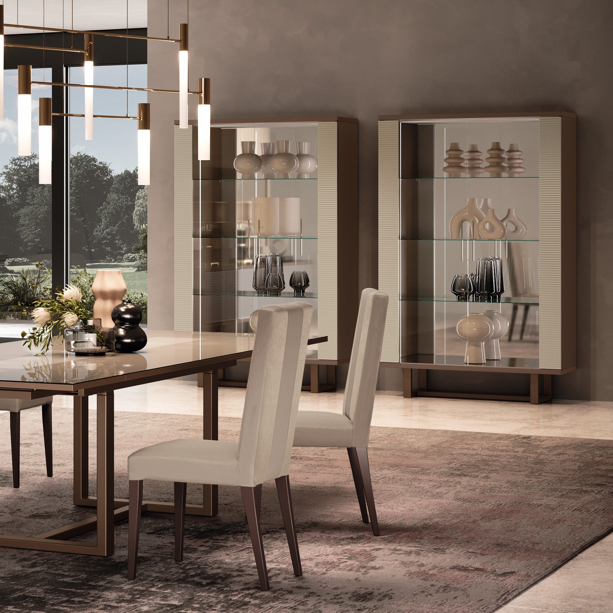 Włoski stół  Linea w kolorze brązowym z połyskiem – nowoczesny stół do jadalni i salonu z dekoracyjnym pasem