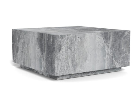 Kwadratowy stolik kawowy Dice grey marble River z podstawą typu cokół