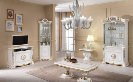 Włoska witryna 1-drzwiowa –eleganckie białe wykończenie ze złotymi zdobieniami i połyskiem