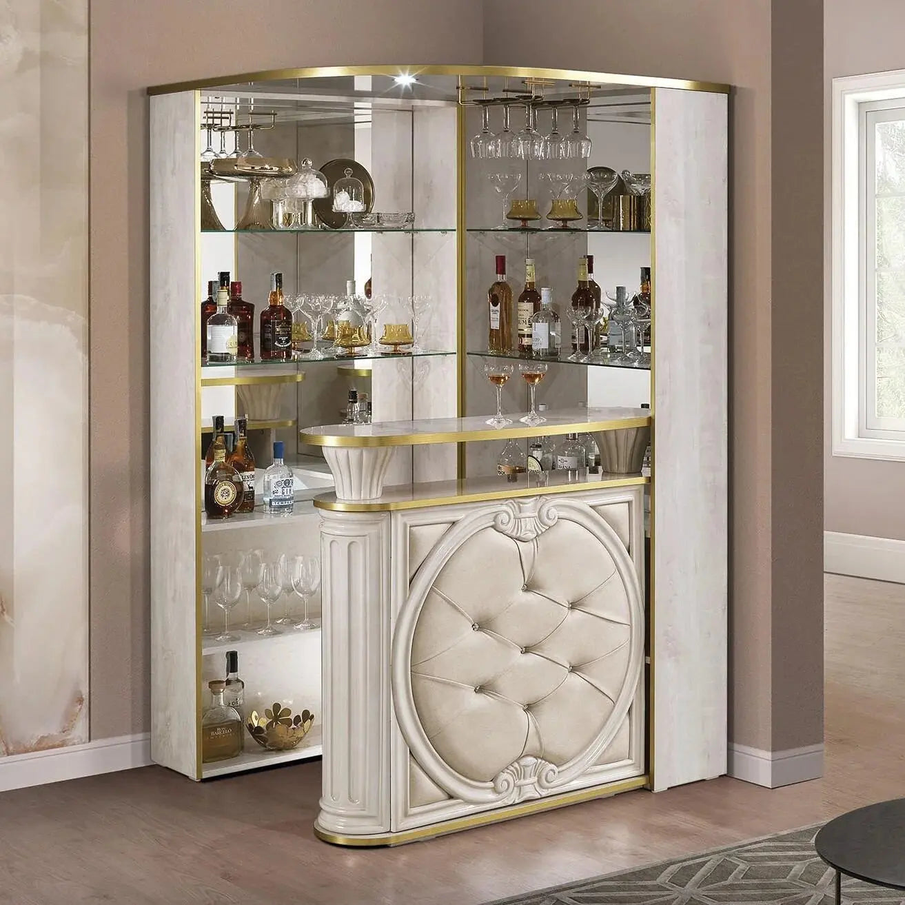 WŁOSKI NOWOCZESNY BAREK NAROŻNY BEŻOWY TAPICERKA AURORA / ACCA DESIGN ACCA DESIGN