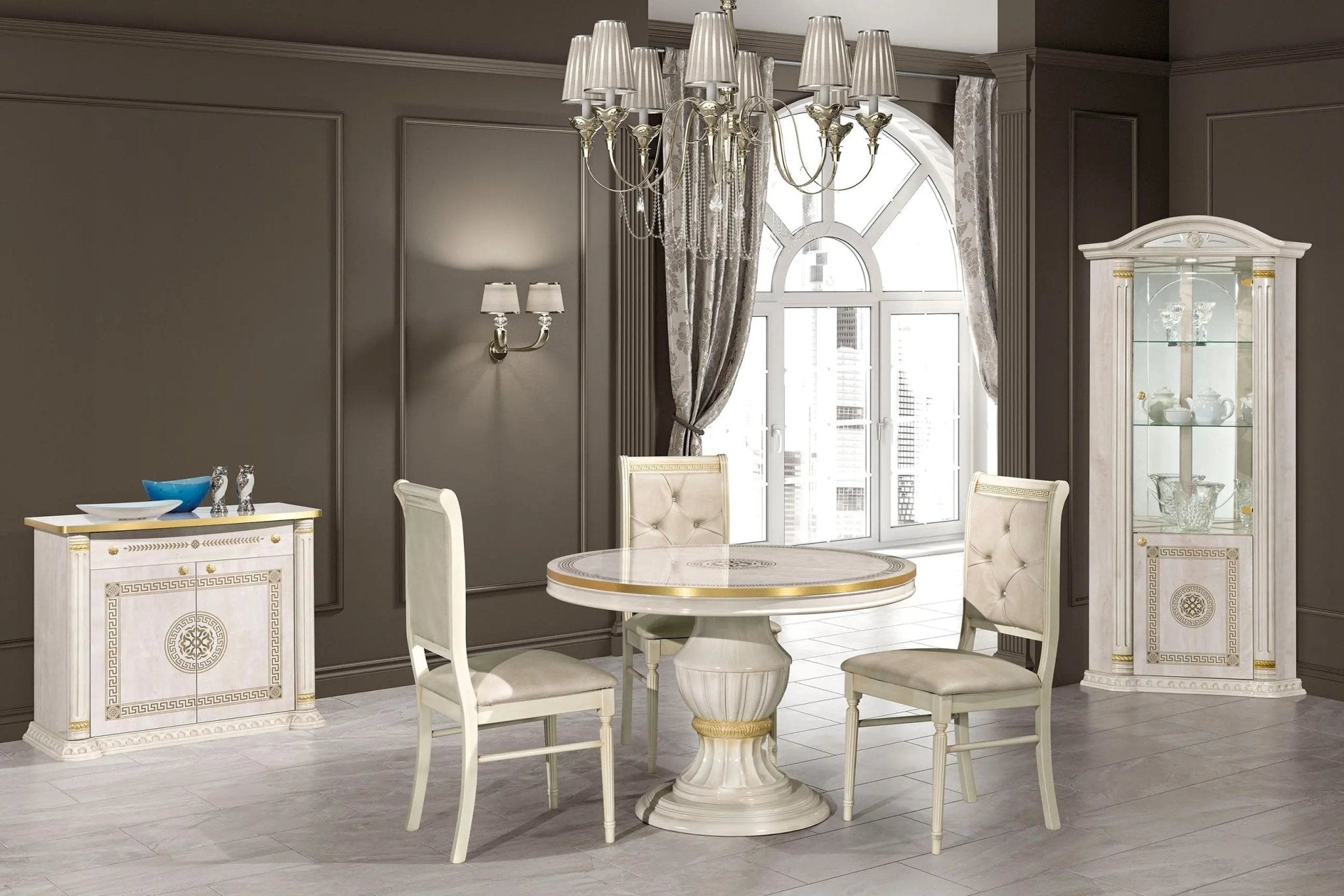 WŁOSKI NOWOCZESNY STÓŁ OKRĄGŁY ROZKŁADANY AURORA BEŻOWY 115 (160) CM / ACCA DESIGN