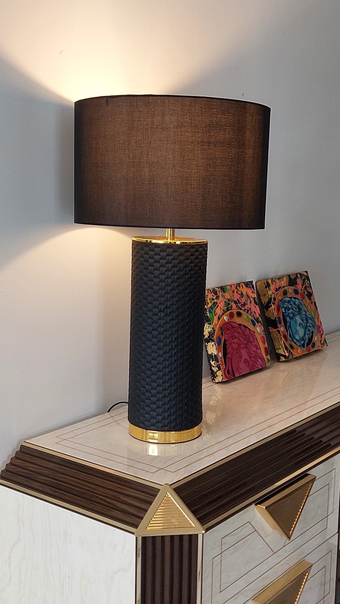 Lampa ceramiczna ELEGANCIA 70cm czarny abażur / 46010 - 1 - S / INVICTA INTERIOR