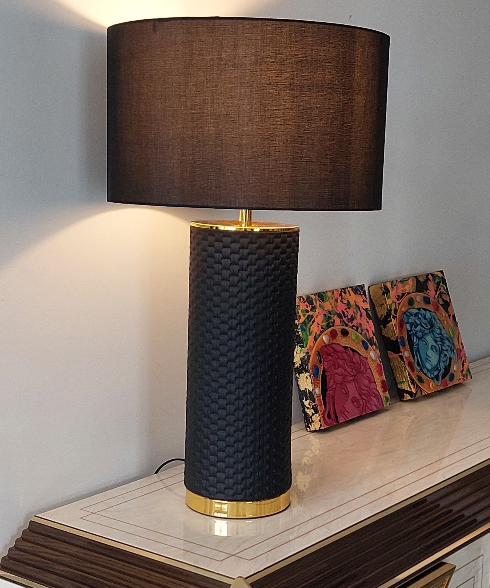 Lampa ceramiczna ELEGANCIA 70cm czarny abażur / 46010 - 1 - S / INVICTA INTERIOR