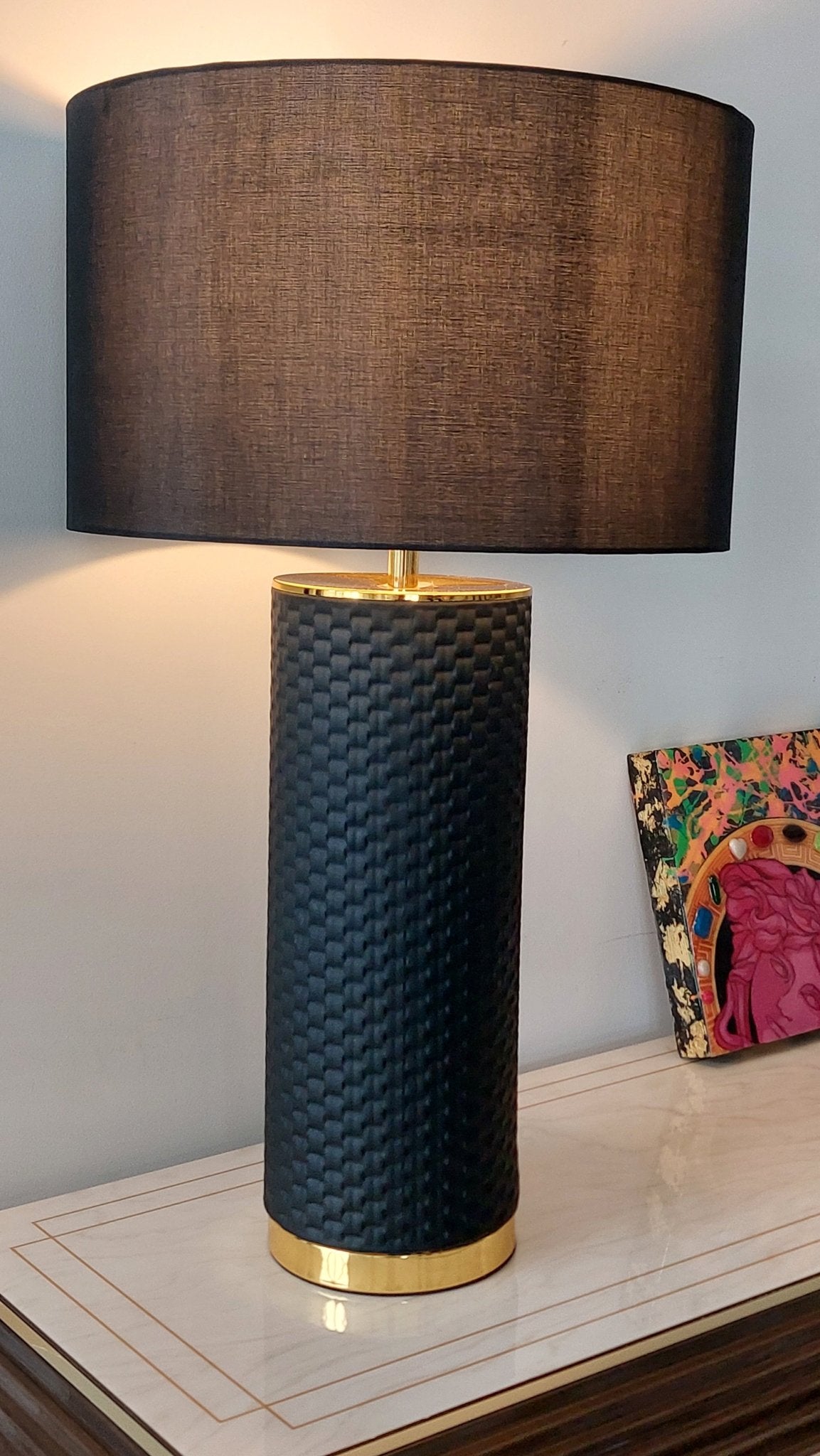 Lampa ceramiczna ELEGANCIA 70cm czarny abażur / 46010 - 1 - S / INVICTA INTERIOR
