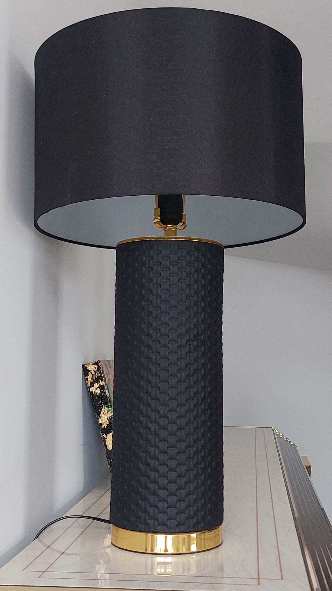 Lampa ceramiczna ELEGANCIA 70cm czarny abażur / 46010 - 1 - S / INVICTA INTERIOR