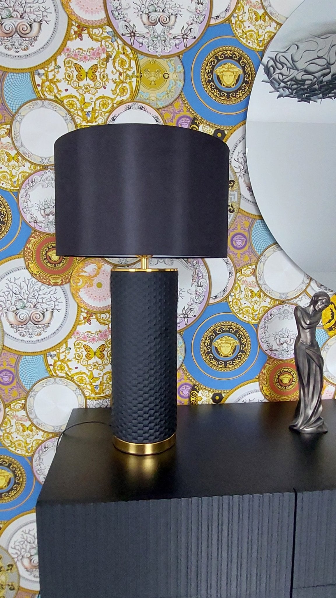 Lampa ceramiczna ELEGANCIA 70cm czarny abażur / 46010 - 1 - S / INVICTA INTERIOR
